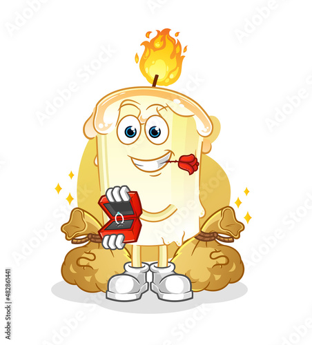 candle propose with ring. cartoon mascot vector