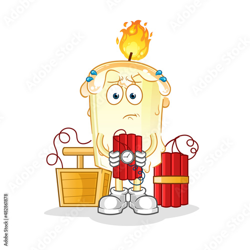 candle holding dynamite character. cartoon mascot vector