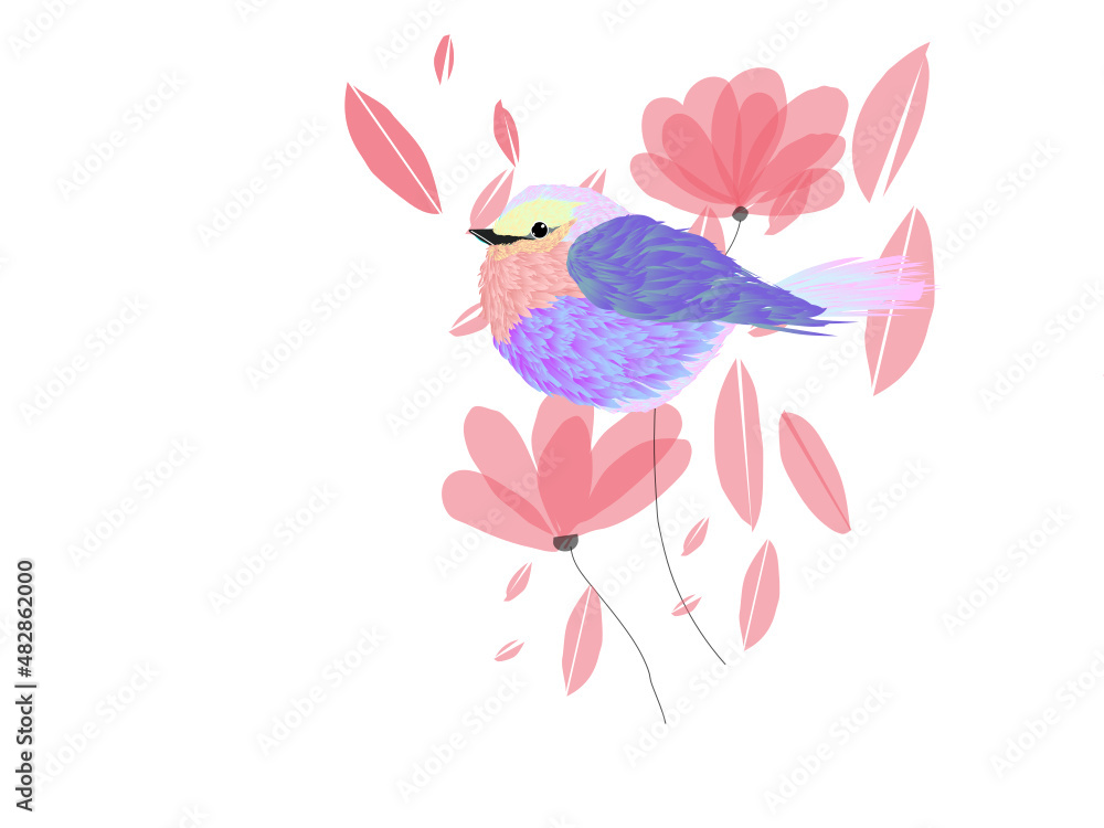 Petit oiseau romantique réalisé en vectoriel. Illustre la candeur et la fraîcheur du printemps, la joie, la nature.