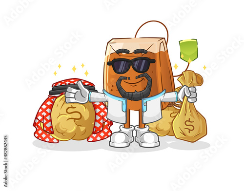 tea bag rich arabian mascot. cartoon vector