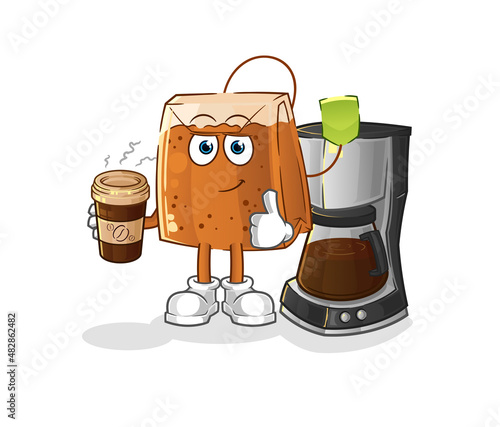 tea bag drinking coffee illustration. character vector
