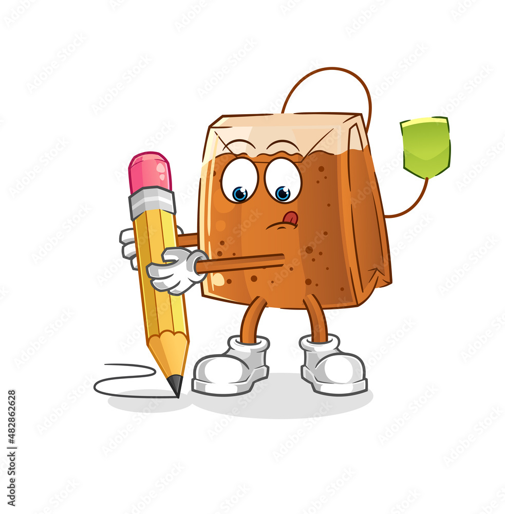 tea bag write with pencil. cartoon mascot vector tea bag write with pencil. cartoon mascot vector