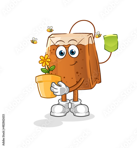 tea bag with a flower pot. character vector