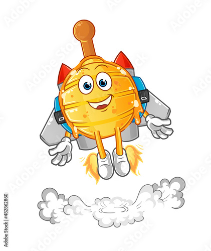 wooden honey dipper with jetpack mascot. cartoon vector