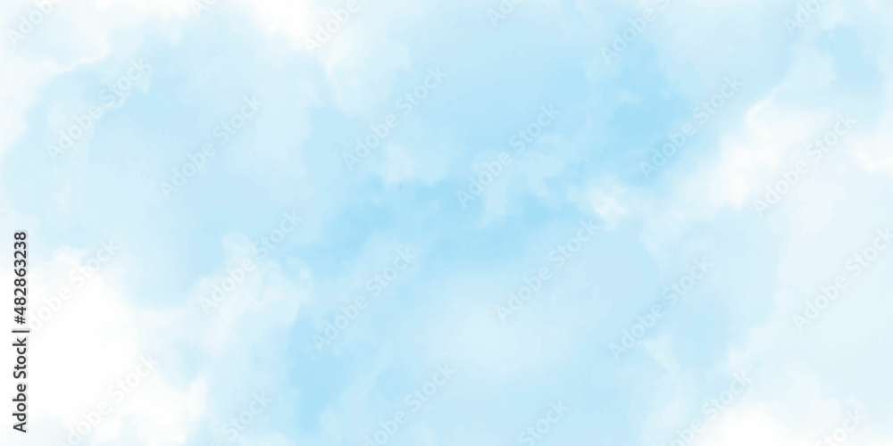 Abstract Blue sky Water color background, Illustration, texture for design. Blue sky with white cloud. The summer heaven is colorful clearing day Good weather and beautiful nature in the morning