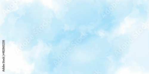 Abstract Blue sky Water color background, Illustration, texture for design. Blue sky with white cloud. The summer heaven is colorful clearing day Good weather and beautiful nature in the morning