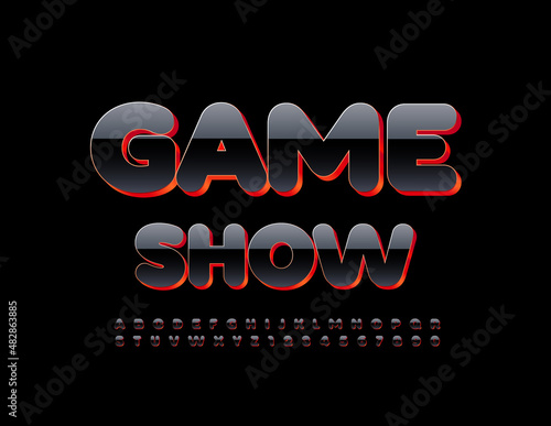 Vector creative Poster Game Show. Black and Red Glossy Font. Trendy Alphabet Letters and Numbers set