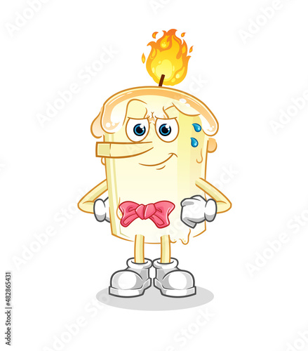 candle lie like Pinocchio character. cartoon mascot vector
