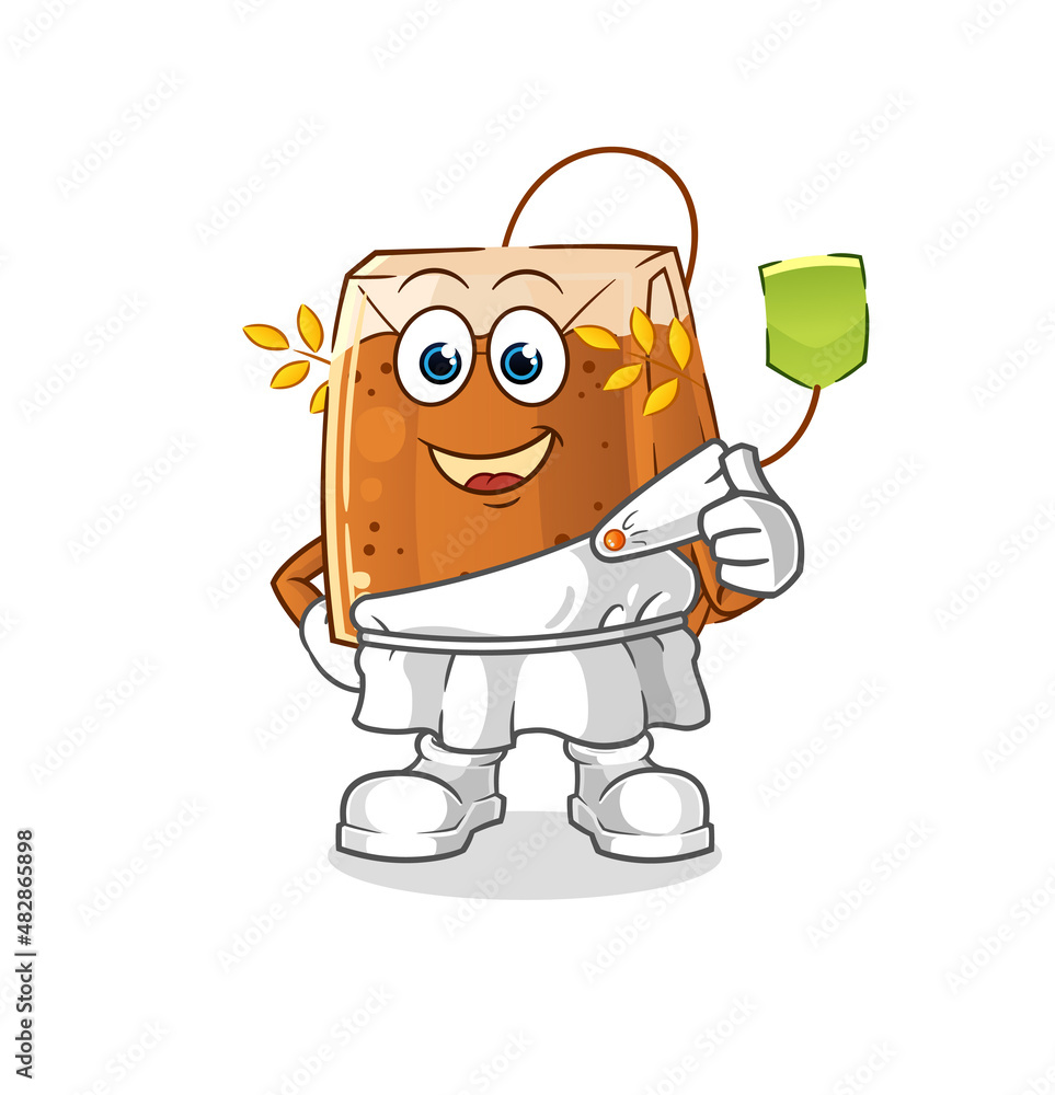 tea bag with greek clothing. cartoon mascot vector