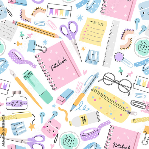 Stationery vector seamless pattern. School background texture