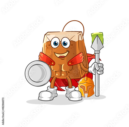 tea bag spartan character. cartoon mascot vector