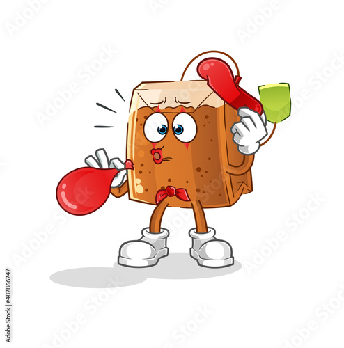 tea bag pantomime blowing balloon. cartoon mascot vector