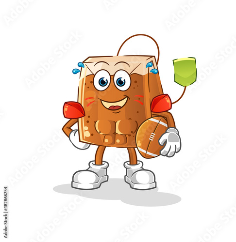 tea bag playing rugby character. cartoon mascot vector