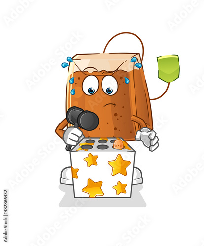 tea bag play whack a mole mascot. cartoon vector