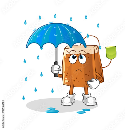 tea bag holding an umbrella illustration. character vector