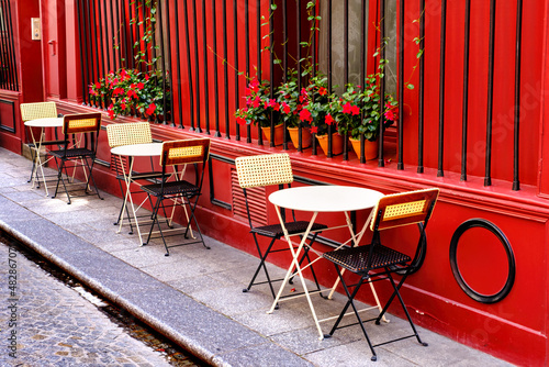 French restaurant - tables and chairs  on the street