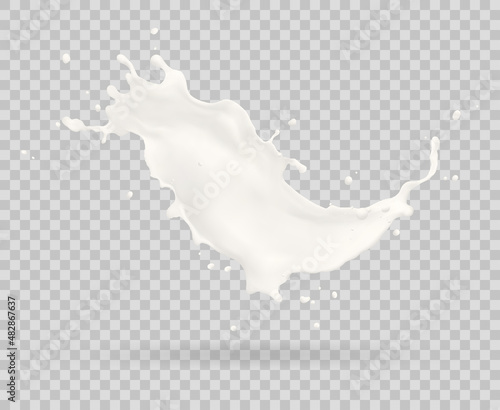 Milk jet, milky splash, vector realistic liquid white splash on isolated background. 3d illustration.