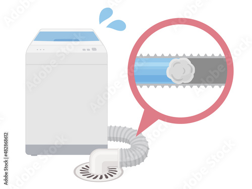 洗濯機のホースに埃が詰まって水が流れないイラスト_故障