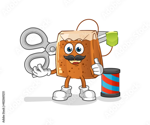 tea bag barber cartoon. cartoon mascot vector