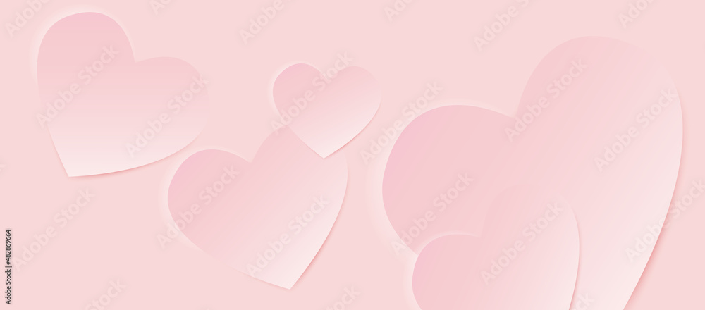 Valentines Day background or banner with 3D hearts.Pink hearts geometric abstract background.Realistis 3D hearts design template