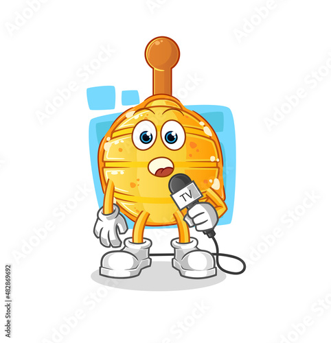 wooden honey dipper tv reporter cartoon. cartoon mascot vector