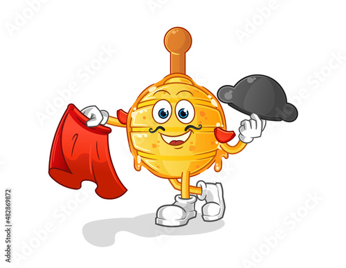 wooden honey dipper matador with red cloth illustration. character vector