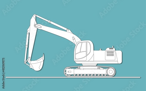 Vector drawing of a goose excavator in paper cut technique.