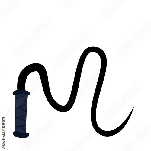 Whip for training an animal. Long cord. Horsewhip of Wild West. Flat cartoon