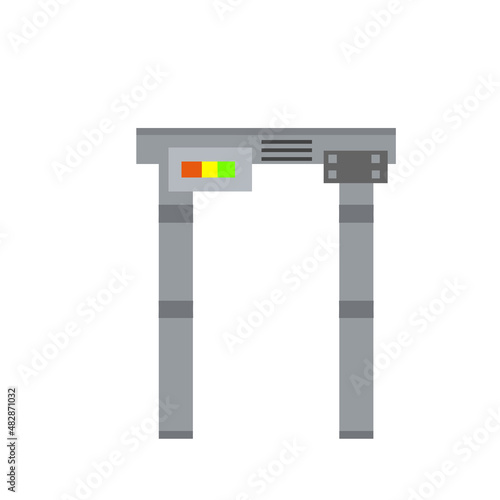Metal detector. Safety frame. Checking dangerous items. Airport counterterrorism equipment. Modern technological gates and entrance. Flat illustration