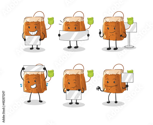 tea bag holding board group character. mascot vector