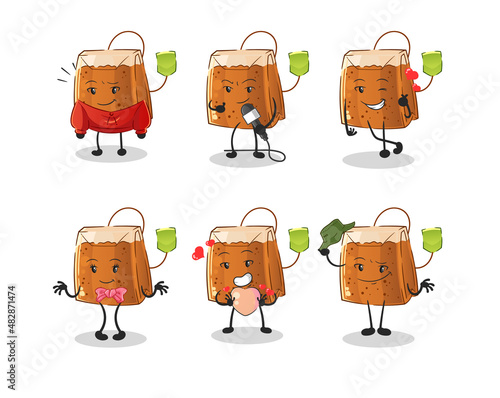 tea bag korean culture group character. mascot vector