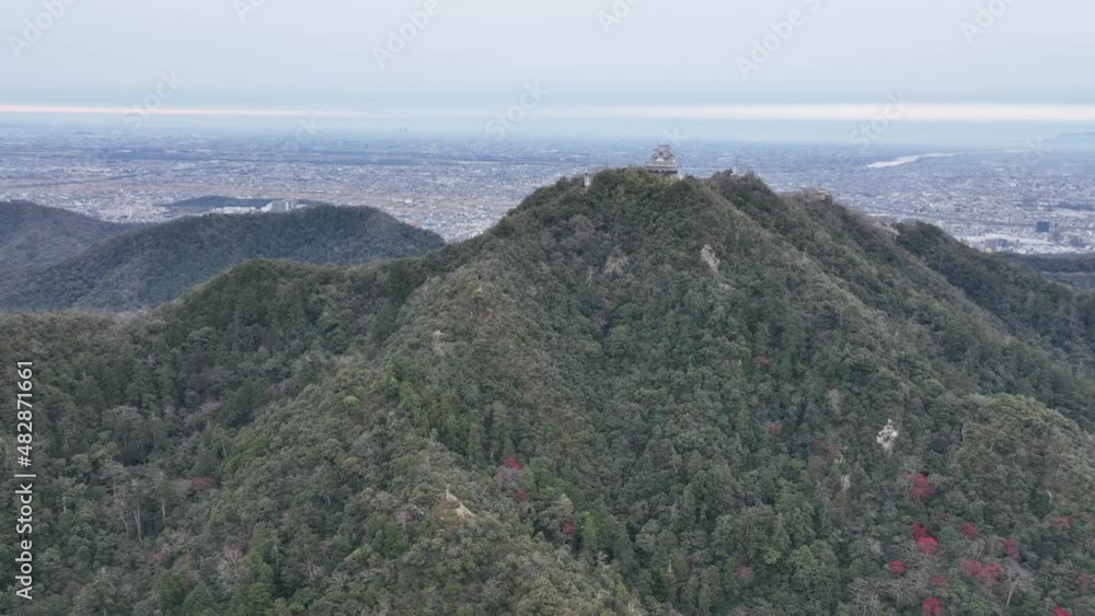 岐阜城 金華山 岐阜市内周辺の風景 ドローン空撮 岐阜城 金華山 岐阜市内周辺の風景 ドローン空撮