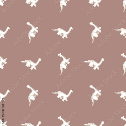 Cute brachiosaurus seamless pattern. Funny children dinosaur sketch.