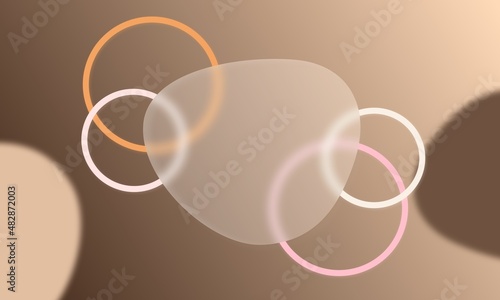 Transparent and blurred abstract shape in glassmorphism style. Fluid background. Outlined circles and blurred shapes with pastel colours. Frosted glass effect. Sale banner.