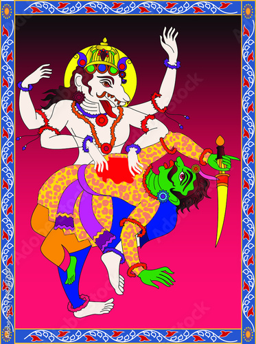 'Narsimha' The ten incarnations of Lord Vishnu, 'Dashavtar' from Hindu Mythology. which he took to save the world from evil forces