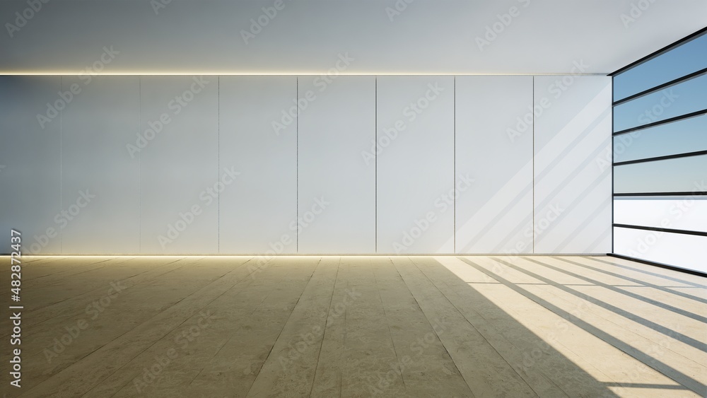 Fototapeta premium house with big glass window and wooden floor