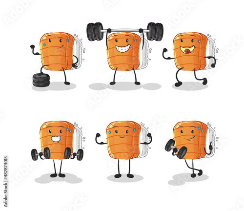 sushi exercise set character. cartoon mascot vector