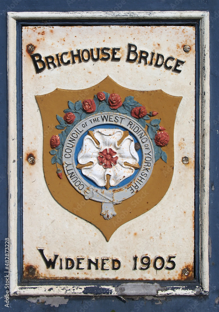 plague commemorating the widening of brighouse bridge in west yorkshire in 1905 plague commemorating the widening of brighouse bridge in west yorkshire in 1905