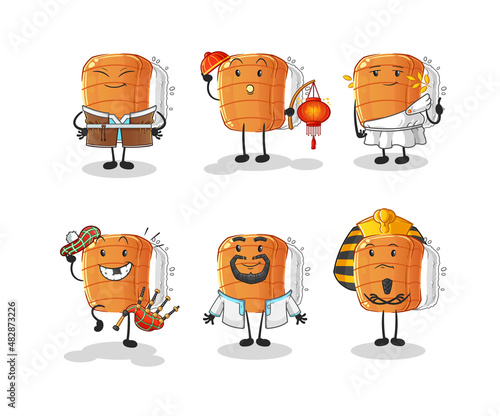 sushi world culture group. cartoon mascot vector