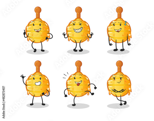 wooden honey dipper happy set character. cartoon mascot vector