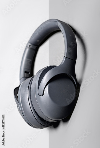 Wireless Over-Ear Headphones  gray leather isolated on white background with clipping path mockup