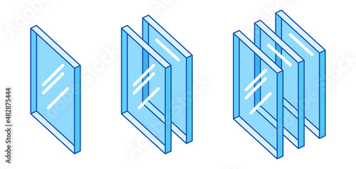 Set of glass layers types double glazed windows.