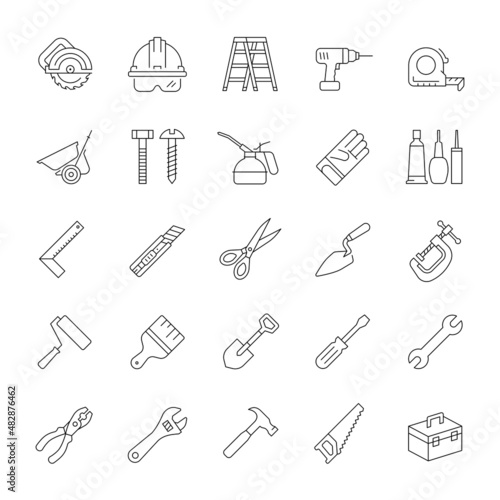 A set of line icons, work tool, hardware, equipment, icons, vector illustration.
