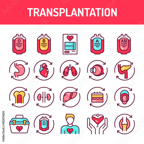 Transplantion line icons set. Isolated vector element.