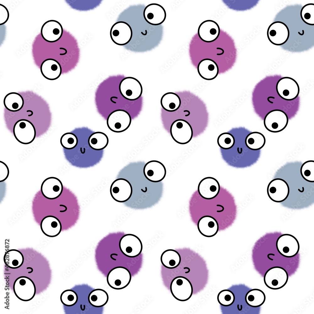 Kids seamless fluffy circle eyes cartoon bolls pattern for fabrics and textiles and linens and wrapping paper