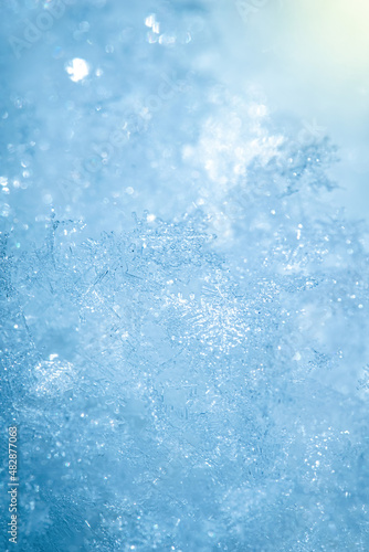Macro background of fresh snowflake texture