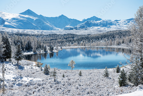 Lake in the mountains. Winter. Mountain landscape. Lake Kidel. Altai. © Iuliia Mikh