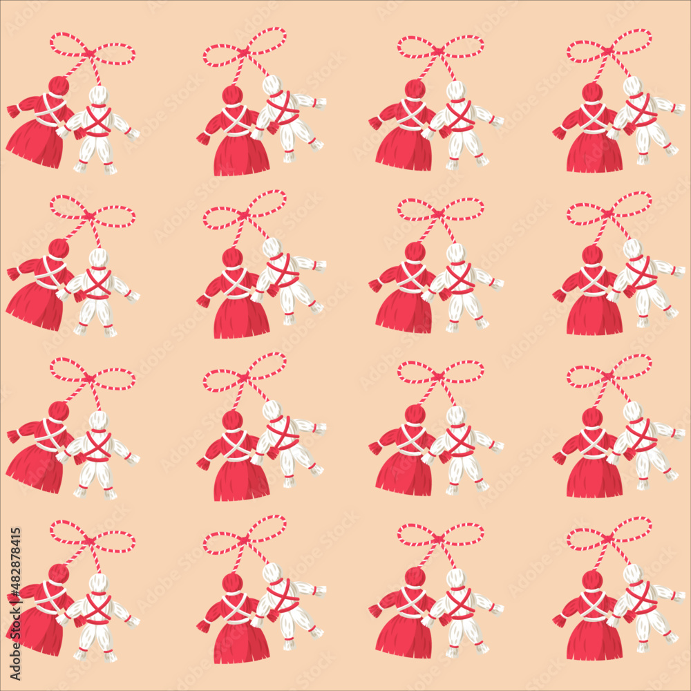 Pattern in the festivity of baba marta, pattern of red and white dolls