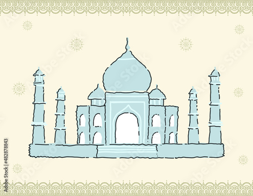 Taj Mahal, India. Indian most famous sight. Architectural building. Famous tourist attractions. Traditional mausoleum-mosque in Agra