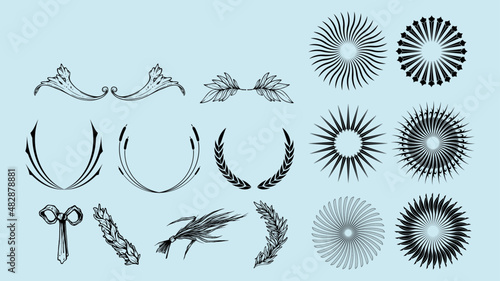 Set decorativo grafico radiale cornici banner ornamento